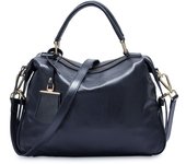 Zency Dark Blue Women Boston Bag 100% Genuine Leather Handbags Female Charm Crossbody Purse Luxury Shoulder Bags For Work Shoppi
