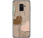 Tumundosmartphone Funda Gel Tpu para Samsung Galaxy A8 (2018) Diseño Corazones Madera Dibujos