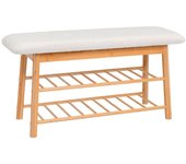 Dcasa Banqueta zapatero Nordic 2 estantes de bambú natural y tela de borreguito de 91 cm