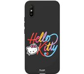 Funda original compatible con Xiaomi Redmi 9A Negro con un diseño de Hello Kitty Caligrafica