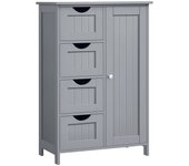 Armario de baño, mueble de baño estrecho, cómoda de baño, cajonera con 4 cajones, armario con puerta, estante ajustable, 30x55x82 cm