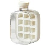 Botella para cubitos de hielo, 2 en 1, sin contacto, con tapa y recipiente, fácil de abrir, vertical, para congelador, uso en casa o en la oficina, viajes al aire libre (800 ml, blanco)