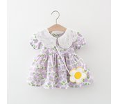 Baby Girl Summer Cotton New Floral Lapel Dress With Floral Bag Girl Fashionable And Sweet Party Dress
