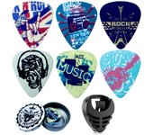 Guitar Picks-Medium, 6 Pack Art Cool Guitar Pick In Metal Box W/Black Pick Holder, Unique Gift For Bass, Electric