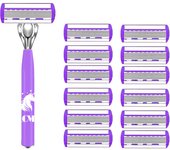 1 Handle + 12 Blades/ Women Manual Safety Razor 6-Layer Stainless Steel Hair Removal Shaving Blades Replaceable Shaver Head