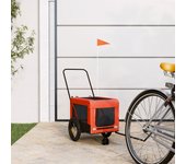 vidaXL Remolque de bicicleta mascotas hierro tela Oxford naranja negro