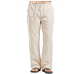 Men's and Cotton Summer Solid Color Breathable Linen Elastic Waist Casual Party Pants