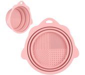 Recipiente de silicona plegable para limpiar brochas de maquillaje: herramienta de limpieza portátil para brochas, borlas y esponjas (rosa)