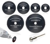 Hojas de sierra para herramientas rotativas HSS de 7 piezas, discos de hoja de sierra circular (acero de nitruración), (disco de corte de madera) para mandril de herramienta rotativa con vástago de extensión de 1/8" (3,175 mm)