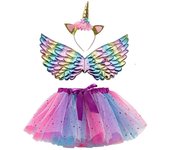 Girl Birthday Party Costumes Unicorn Horn Headband Cute Fairy Wing and Sparkle Tutu Skirt Set for Princess Cosplay Kids Outfits