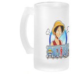 MERCHANDMANIA JARRA CERVEZA CRISTAL logo one piece personaje Monkey D Luffy sombrero paja esmerilada esmerilado 500ml