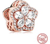 Hot Sale Rose Gold Series Pink Zircon Leaves Heart Pendant Sparkling Clip Bead Fit Pandora Charm Bracelet DIY 925 Silver Jewelry