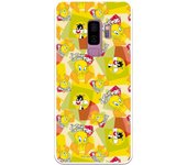 Funda original compatible con Samsung Galaxy S9 Plus - Sylvestre y Piolin Patron amarillo