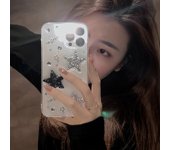 Starry Glitter Phone Case for iPhone 15 14 13 12 11 Pro Max X XR XSMAX 7 8 Plus Transparent Black with 3D Stars and Rhinestones