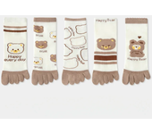 5 Pairs Five Finger Socks Women Yoga Pilates Cotton Toe Socks with Separate Fingers Cartoon Bear Cute Kawaii Socks