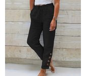 Womens Summer Elastic Waist Pocket Pocket Solid Color Cotton Linen Wide Leg Pants Loose Nine Points Pants Pants for Women