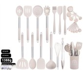 Juego de utensilios de cocina de silicona, acero inoxidable, apto para lavavajillas, juego de raspadores de silicona resistentes al calor (26 piezas)