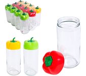 CM - Set Botes de Cristal con Tapa Forma de Pimentón Colores Surtidos. Tarros de Cristal para Cocina, Almacenar Alimentos, Cereales, Verduras, Pasta, Caldo. Bote para Comida. Ideal en Hogar, Uso Doméstico, Hostelería, Cafeterías, Bares, Restaurantes