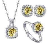 JoyceJelly S925 Sterling Silver jewelry for women 1 carat moissanite diamond 3 pieces set necklace ring earrings wedding party