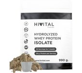 Aislado de Proteína de Suero de Leche 990 g para 1 mes de tratamiento. 26 g al día de Isolate Whey Protein. 100% puro Aislado de Proteina Natural de Suero de Leche. Con Aroma Natural de Chocolate. Hivital