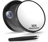 Espejo de aumento 30X, espejo de maquillaje ampliado de 3,5 pulgadas y pinzas inclinadas con 2 ventosas, negro, 1 unidad