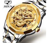 JSDUN Gold 3D Dragon Dial Watch For Men Luxury Brand Automatic Mechanical Watch Stainless Steel Strap Hollow-carved Reloj Hombre