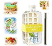 Botella de agua 2 en 1 con cubitera sin contacto y pajita telescópica, fácil de transportar, con tapa y recipiente, ideal para viajes de verano (blanca, 800 ml)