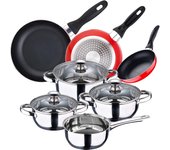 Batería de cocina 7 piezas en acero inoxidable + Juego de 3 sartenes 16/20/24 cm
