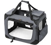 FEANDREA Transportín para Gatos y Perros, Plegable, Tamaño M, Tela Oxford, Malla Transpirable, Portátil, Marco Metálico, con Asas y Bolsillos, 60 x 42 x 42 cm, Gris/Negro/Azul Oscuro