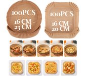 Family - Papel Para Freidora de Aire Premium, 100 Piezas, Certificado Eurofins, Accesorios de Freidora Redondo/Cuadrado Sin Aceite, Papel Air Fryer, Moldes Desechables - 16CM / 20CM / 23CM