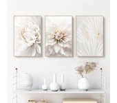 Juego de 3 carteles con cuadros de flores de rosas blancas, cuadros en lienzo, sin marco