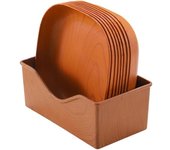 Plato cuadrado de plástico con veta de madera, reutilizable e irrompible, para camping, apto para microondas y lavavajillas, para adultos y niños.