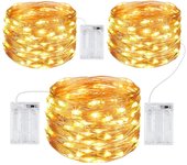 Cadena de luces [paquete de 3], cadena de luces navideñas de 10 m, 100 LED, para exteriores e interiores, impermeable, decoración romántica para dormitorio, boda, fiesta, noche, jardín, blanco cálido