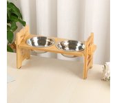 Bamboo Elevated Dog Bowls with Stand Adjustable Raised Puppy Cat Food Water Bowls Holder Feeder for Small Medium Pets