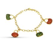 Inmaculada Romero Pulsera Oro 18k Mujer Eslabones Detalles Bolsos Colgantes Esmaltados Colores Verde Rojo Mosquetón