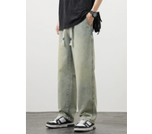 New in Vintage Fashion Men's Baggy Jeans Korean Fashion Drawstring Wide-leg Straight-leg Casual Denim Trousers Streetwear Male