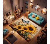 Alfombra de girasol, alfombra antideslizante con diseño de girasol y mariposa, alfombra de polea para cocina, dormitorio, sala de estar, habitación de niños, decoración de granja de 24 x 36 pulgadas