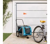 vidaXL Remolque de bicicleta mascotas hierro tela Oxford azul gris