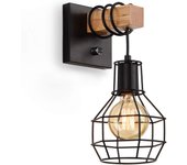 Apliques de pared negros con Regulador de intensidad, type Jaula lámpara de pare, iluminación industrial estilo Granja para Sala de estar y Cocina.