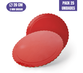 Base Para Tarta Redonda De 20 X 0,3 Cm - Roja (acabado Ondas) [25 Uds]