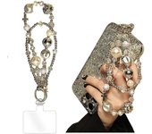 Colgante creativo de cuentas de diamantes de imitación hecho a mano de doble cadena: cadena de cordón para cámara de teléfono móvil, cadena de mano, pulsera, colgante portátil