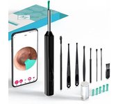 Eliminador de cerumen, limpiador de oídos con cámara y lámpara, con 7 palillos y 5 de repuesto, compatible con iPhone, iPad y Android (blanco)