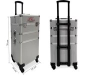 Maletín Profesional ideal para Peluquería o Estética tipo Trolley con ruedas 365º. Almacenamiento con 3 compartimentos de alta capacidad. Color Plata