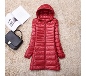 Plus Size White Duck Down Jacket Light-weight Down Jacket Women Inner Cloth Coat Ladies Long Winter Hat Hooded Femal