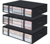 Contenedores de Almacenaje para Debajo de la Cama, Pack de 3 Arcones para Guardar Ropa con Ventana Transparente Frontal, Organizadores de Armarios para Toallas, Ropa, Mantas