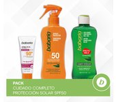 Babaria Pack Cuidado Completo Protección Solar SPF50: Crema Facial Solar Antimanchas SPF50+ con Principios Activos de Rosa Mosqueta 75ml, Spray Protector Solar Corporal SPF50 200ml y Bálsamo After Sun Efecto Hielo 200ml