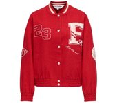 Chaqueta bomber Only Chara roja parches outfit para mujer