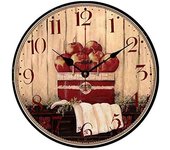 Cesta de manzana roja, reloj de pared de cocina de 14 pulgadas, decoración de calidad, relojes de madera de arte moderno con pilas de cuarzo