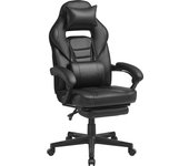 SONGMICS Sillón Gamer, Asiento de Oficina Ajustable, con reposapiés telescópico, ergonómico, Mecanismo basculante, reposacabezas, Soporte Lumbar, Carga 150 kg, Negro y Rojo/Negro Tinta/Negro de Tinta y Gris tórtola