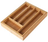 Family - Caja de Cubiertos de Bambú, Certificado Eurofins, Cubertero Extensible, Bandeja para Cubiertos con Múltiple Compartimentos, Organizador de Cubertería para Cuchara, Tenedores, Cuchillos en Cajón